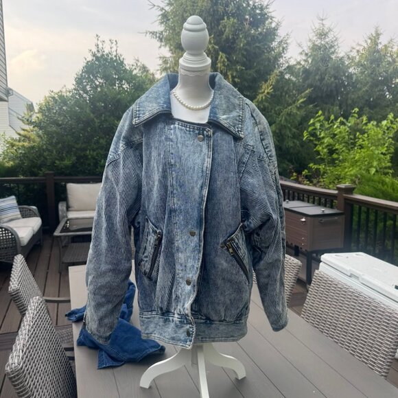 Vintage Stefano Worldwide Striped Denim Biker Jacket (M) Statement 80s/90s acid - Picture 1 of 6